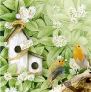 Serviette Vogelhäuschen, Rotbrüstchen